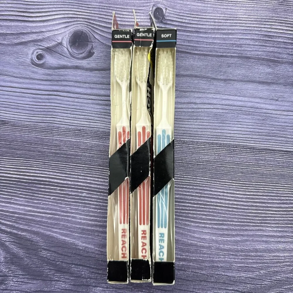 3 NOS Reach Toothbrushes 1990s New In Box Gentle Soft Bristles Advanced Design
